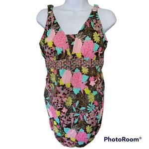 Motherhood Maternity Tankini Swim Top Womens Large Brown Pink Multicolor Ruched
